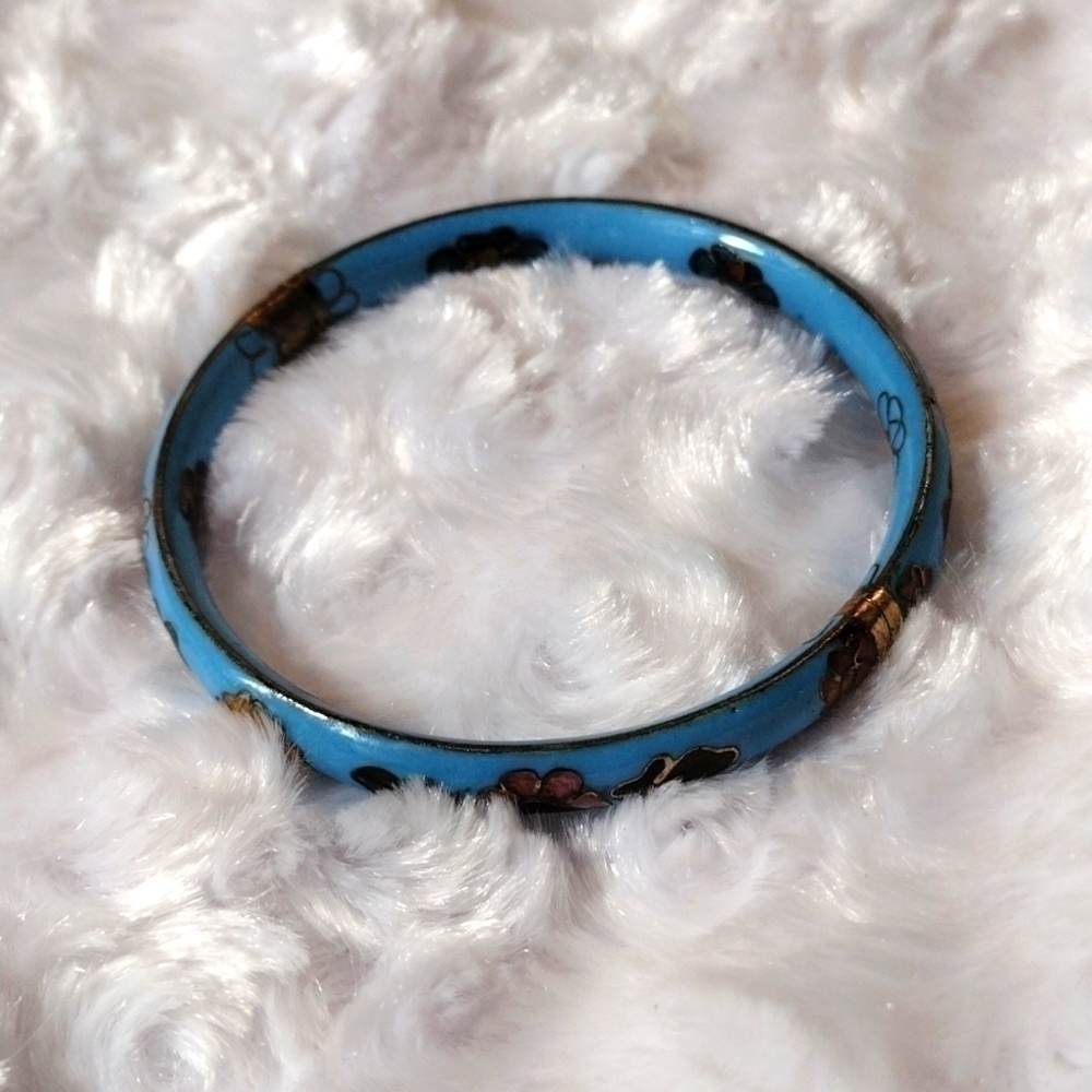 𝅺VINTAGE enamel bracelet with blue and gold with colored flowers